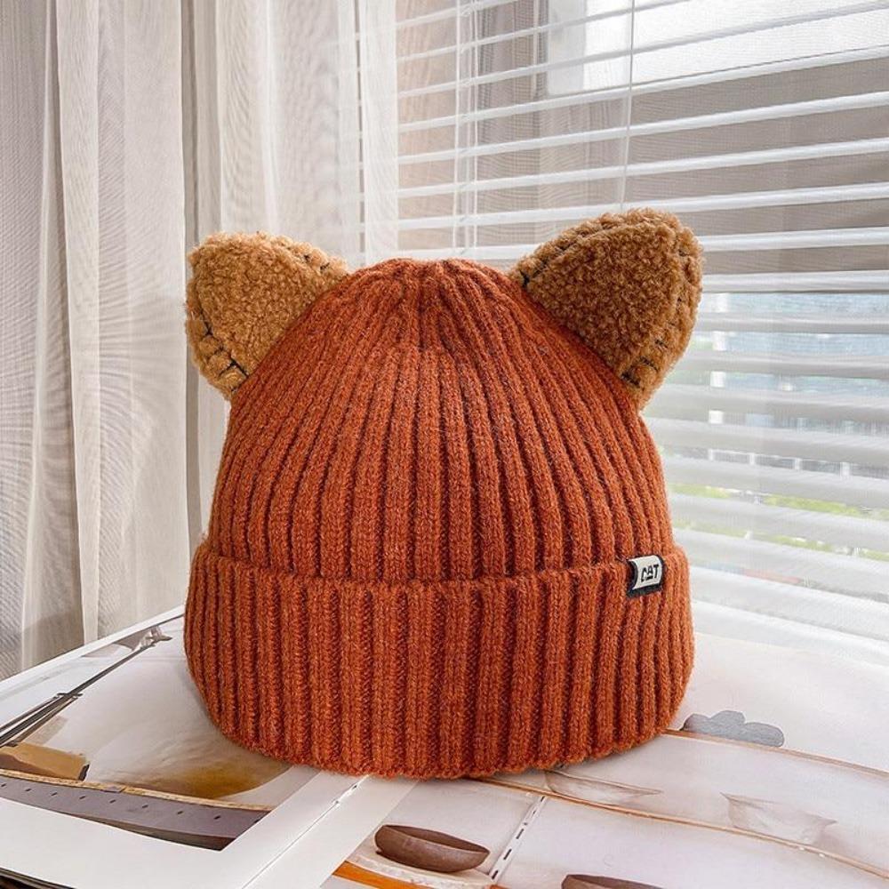 Women's Ribbed Knit Cat Ear Beanie Hat