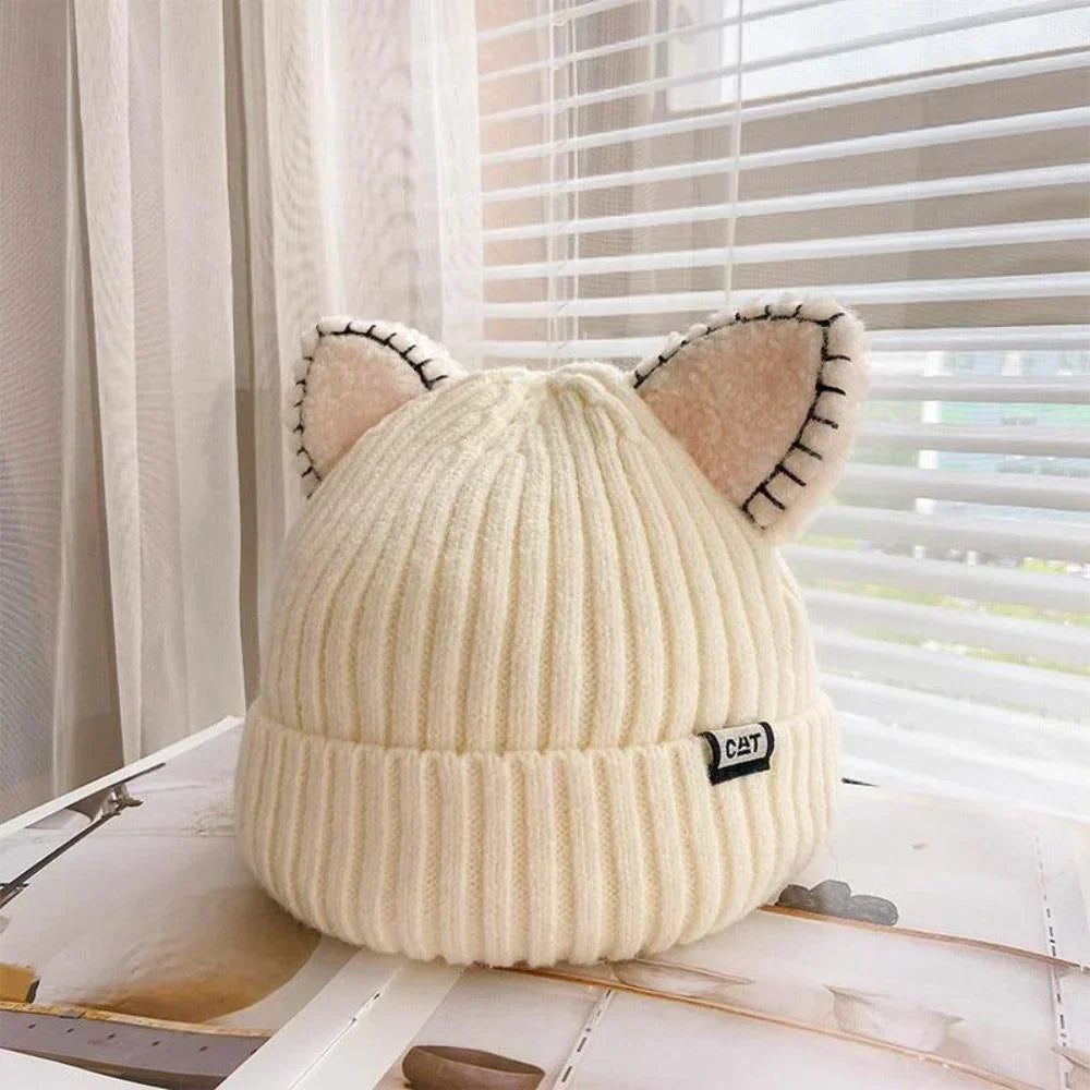 Women's Ribbed Knit Cat Ear Beanie Hat