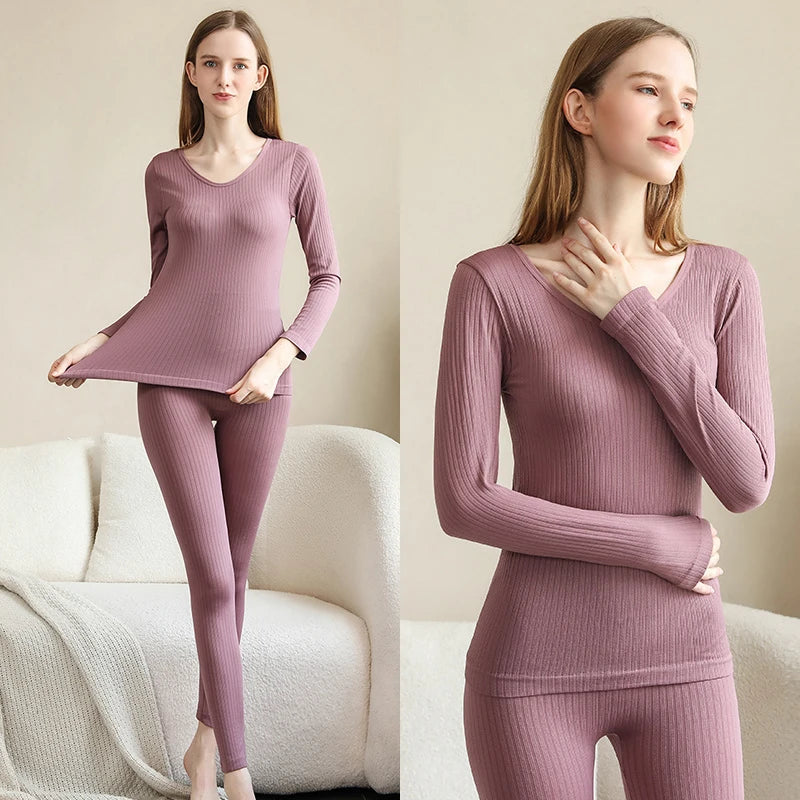 Women's Ribbed Long Sleeve Thermal Underwear Set