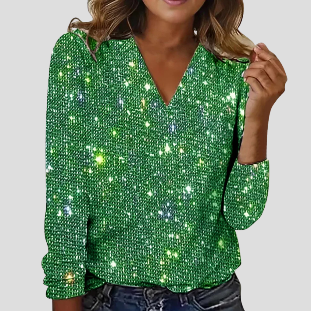 Women's Sequin V-Neck Long Sleeve Party Blouse
