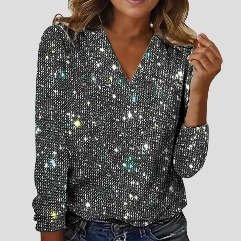 Women's Sequin V-Neck Long Sleeve Party Blouse