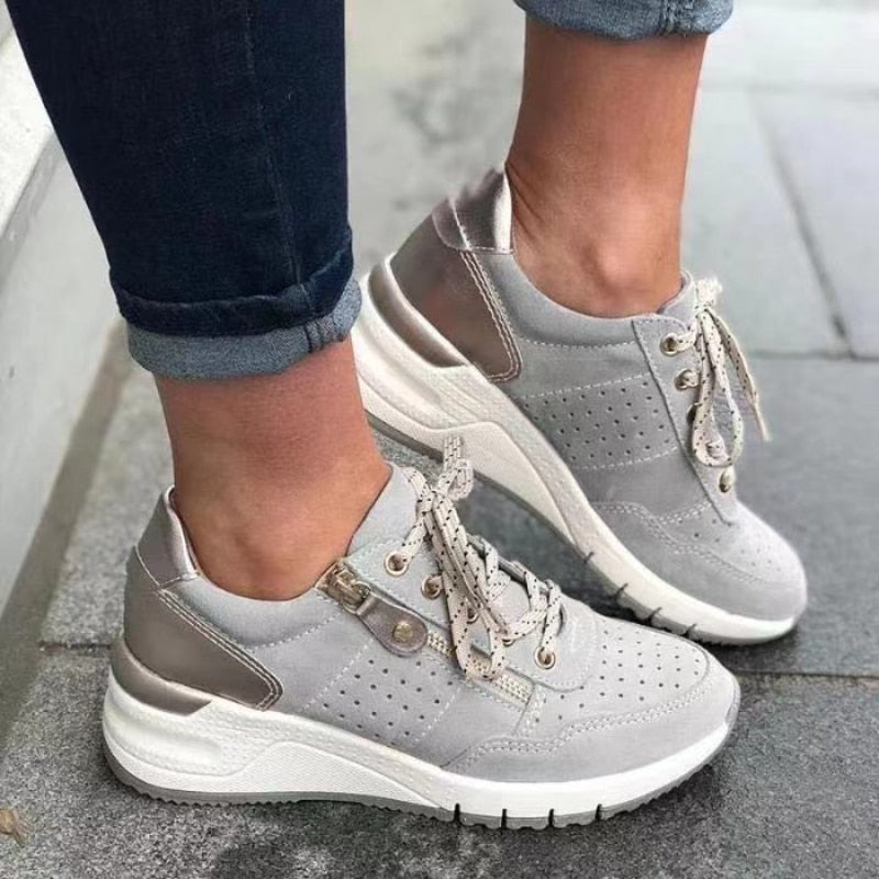 Women's Side Zip Lace-Up Platform Sneakers