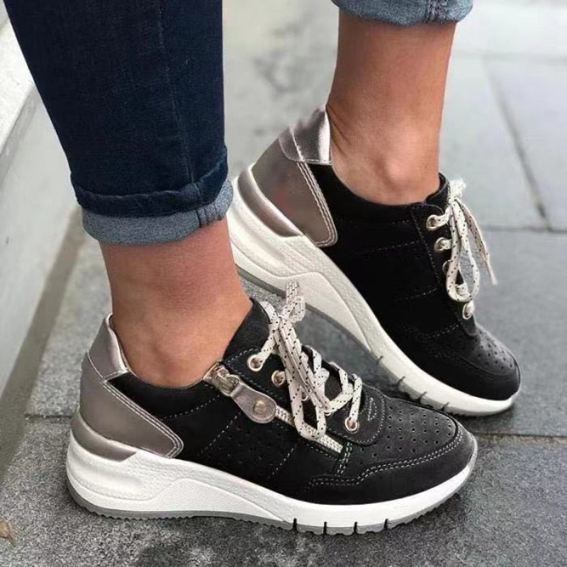 Women's Side Zip Lace-Up Platform Sneakers