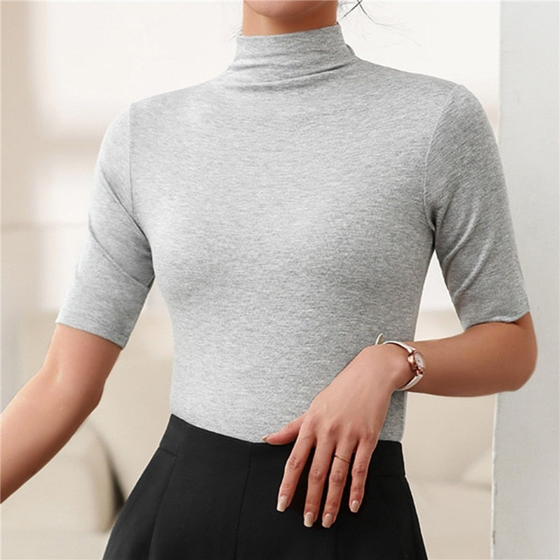 Women's Turtleneck Short Sleeve Pullover Top