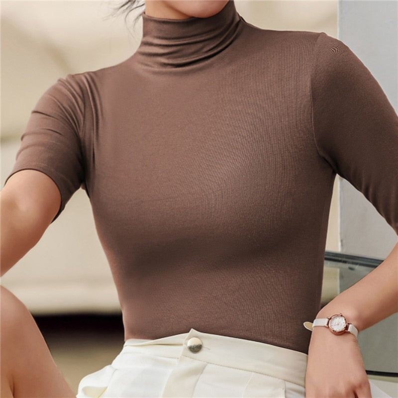 Women's Turtleneck Short Sleeve Pullover Top