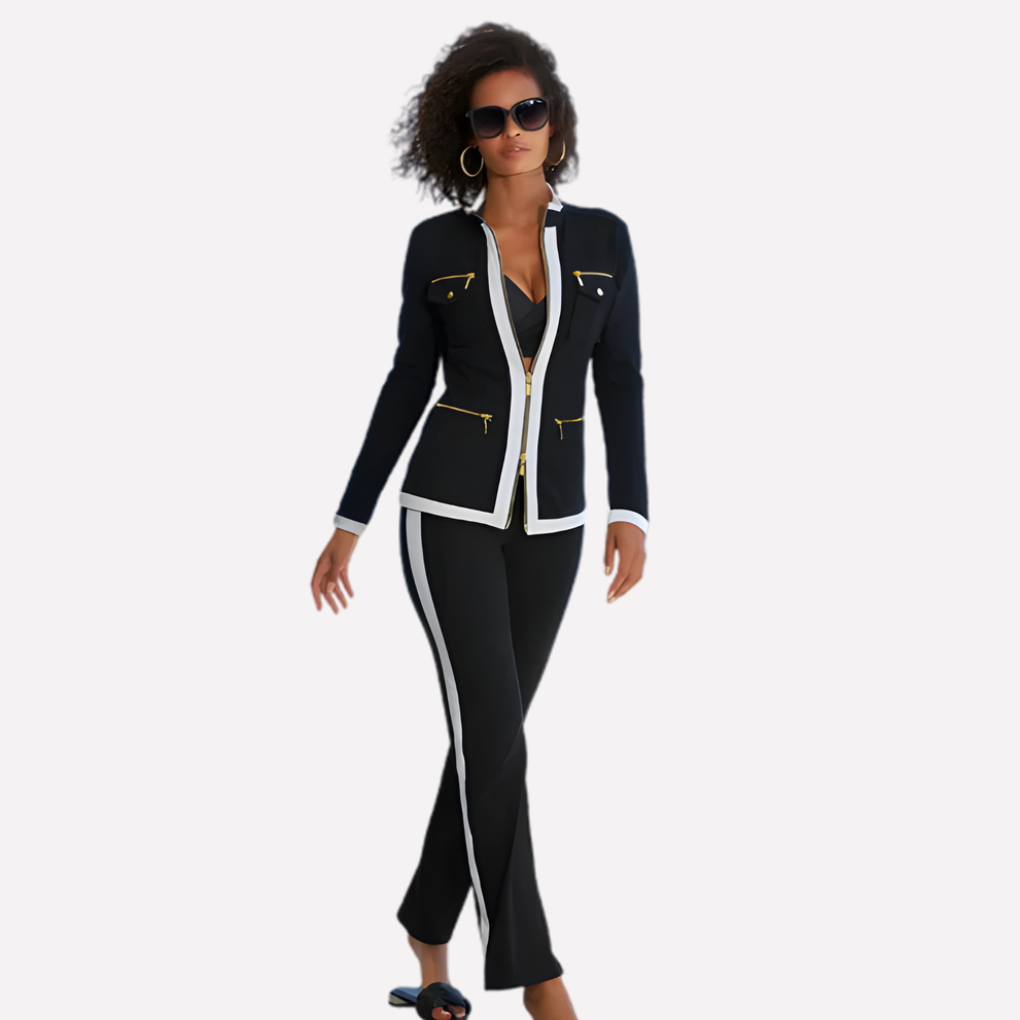 Women's Zip-Front Jacket & Pant Two-Piece Set