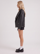 Faux Leather Biker Jacket Womens Oversized Asymmetric Zip Studded Belt
