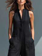 Sleeveless button down loose fit jumpsuit, view 3
