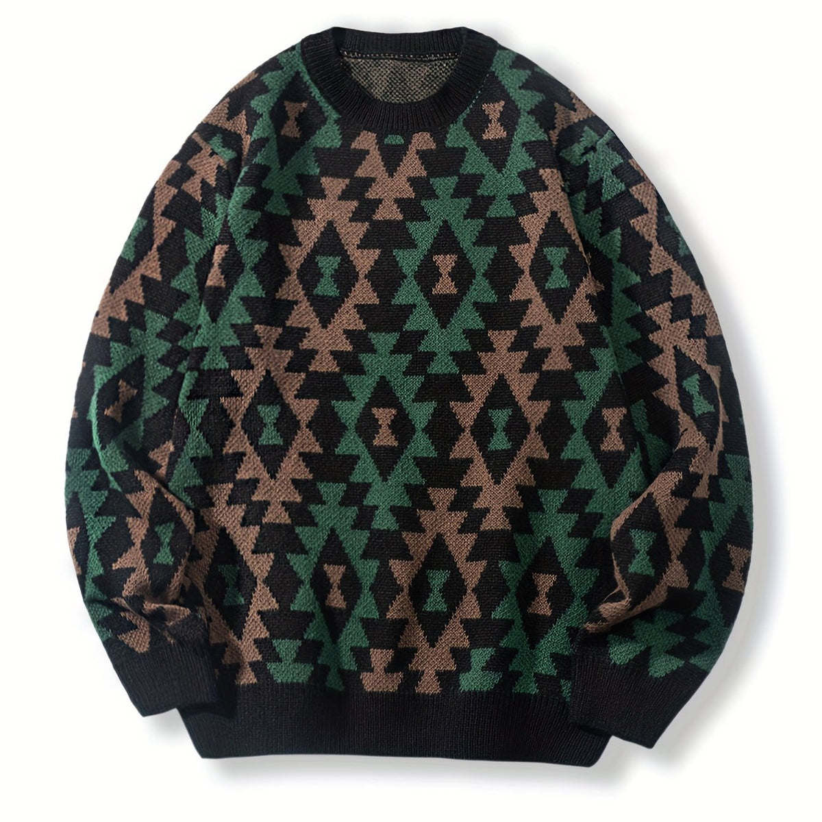 Fair Isle Sweater Mens Nordic Pattern Knit Crew Neck Winter Warm