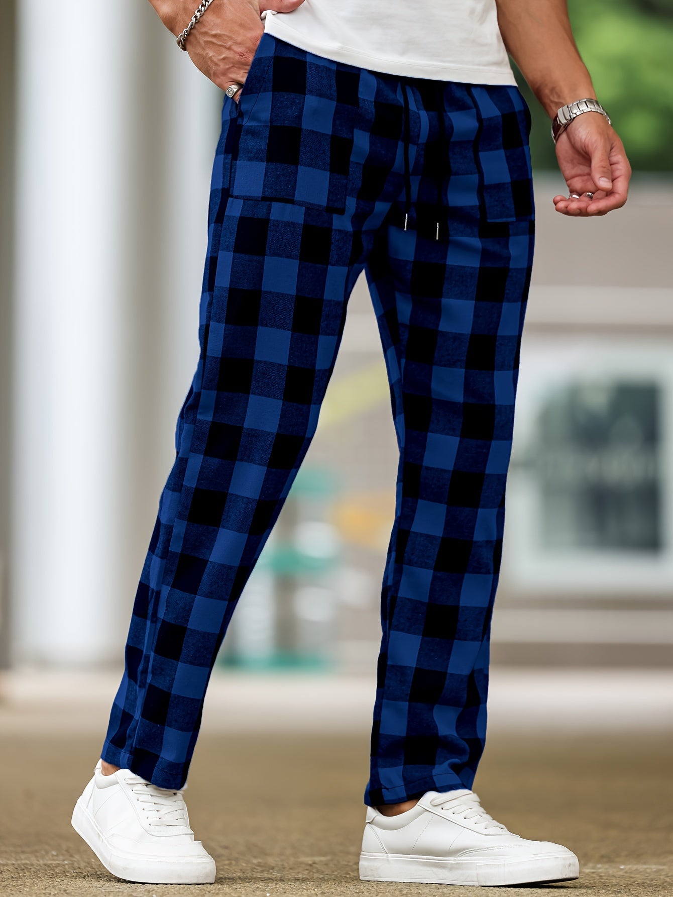 Lounge Pants Mens Plaid Pyjama Bottoms Relaxed Elastic Waist Soft