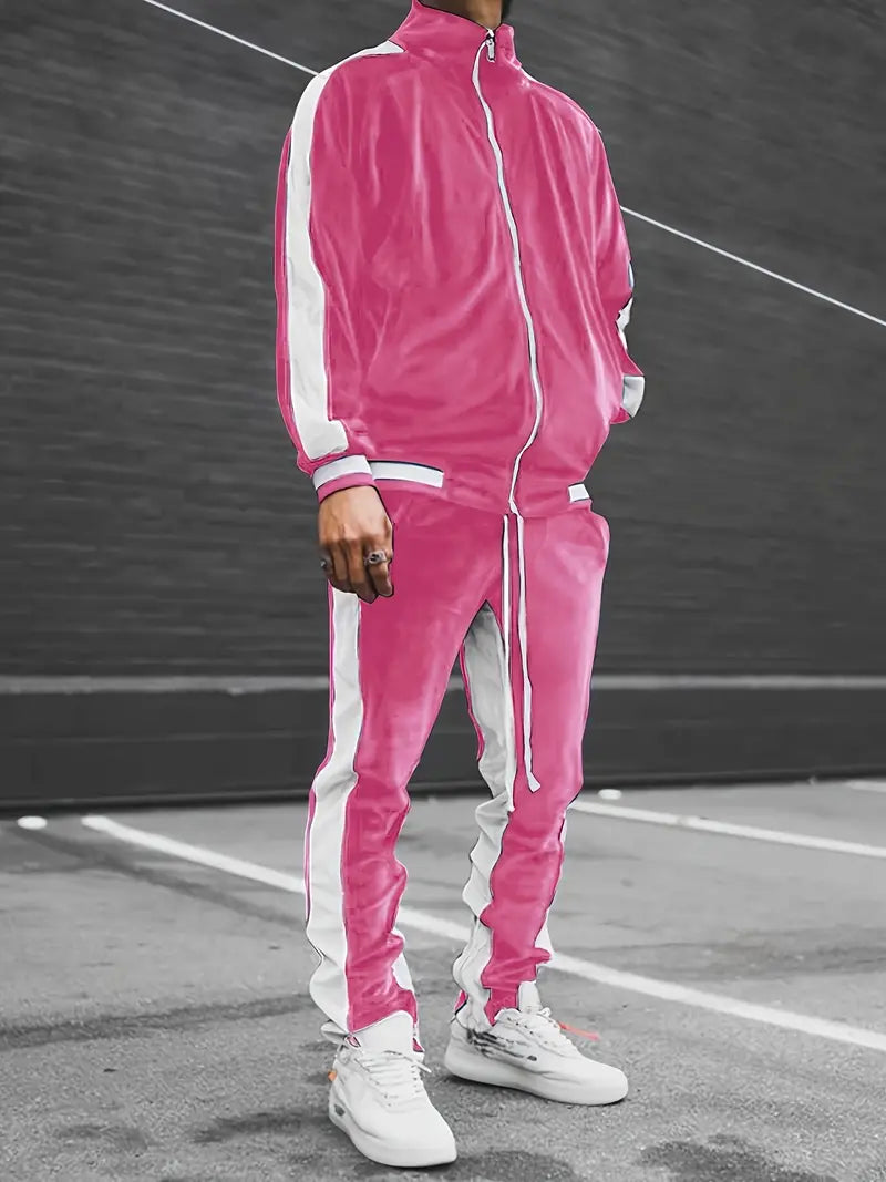 Classic velvet full zip tracksuit in pink
