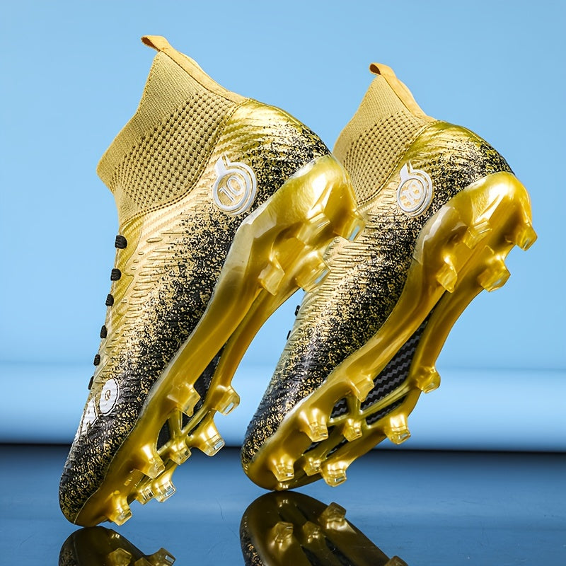 Anti slip breathable outdoor soccer shoe in gold