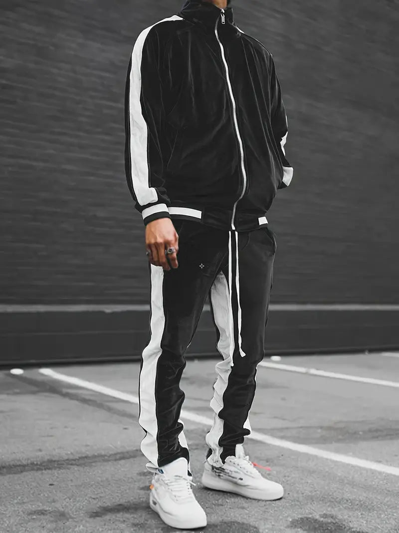 Classic velvet full zip tracksuit in black