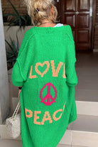 Oversized printed boho knit cardigan in green