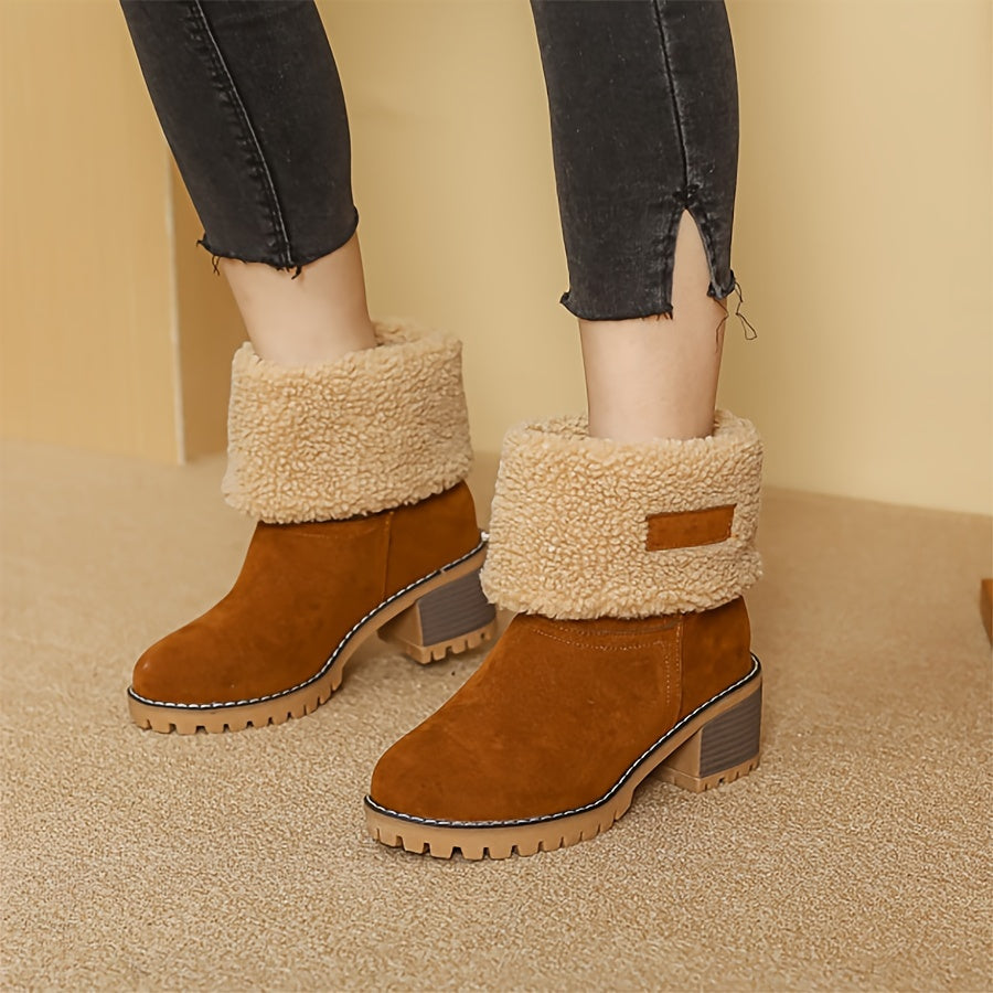 Ankle Boots Womens Cuffed Faux Fur Lined Winter Warm Flat Heel
