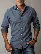 Modern tailored contrast detail button up shirt in dark gray