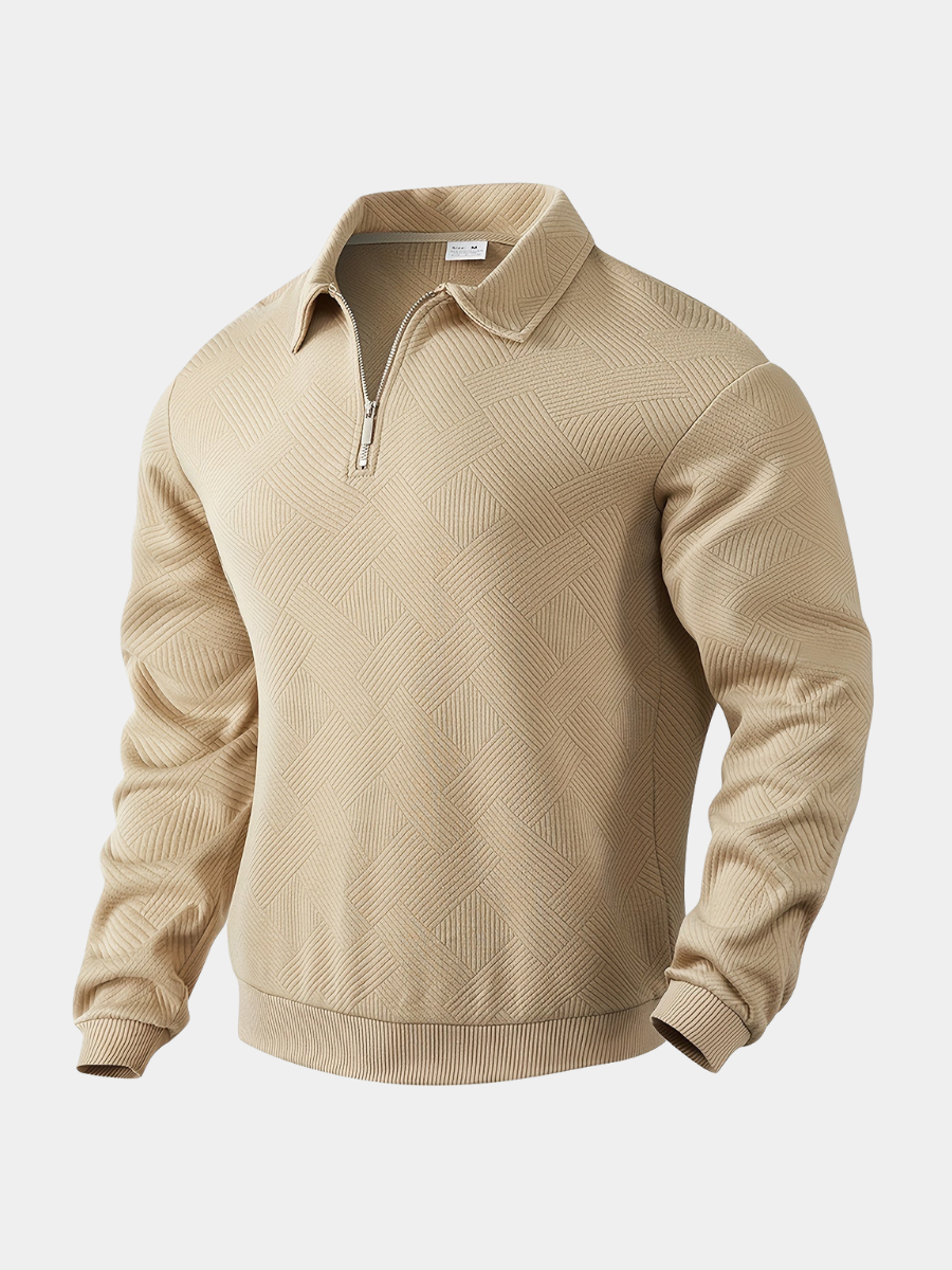 Fall Textured Geometric Polo Collar Quarter Zip Sweater for Men