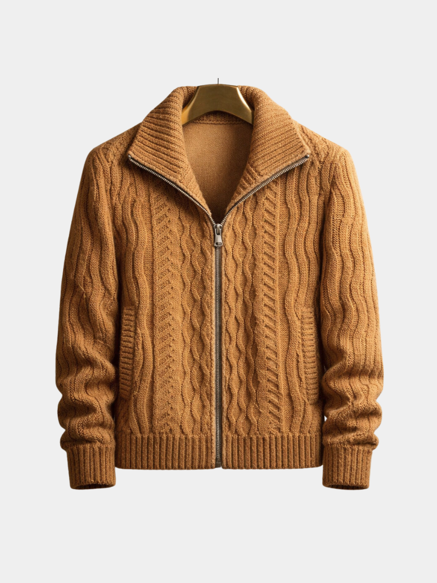 Winter Cable Knit Stand Collar Zip Up Cardigan for Men