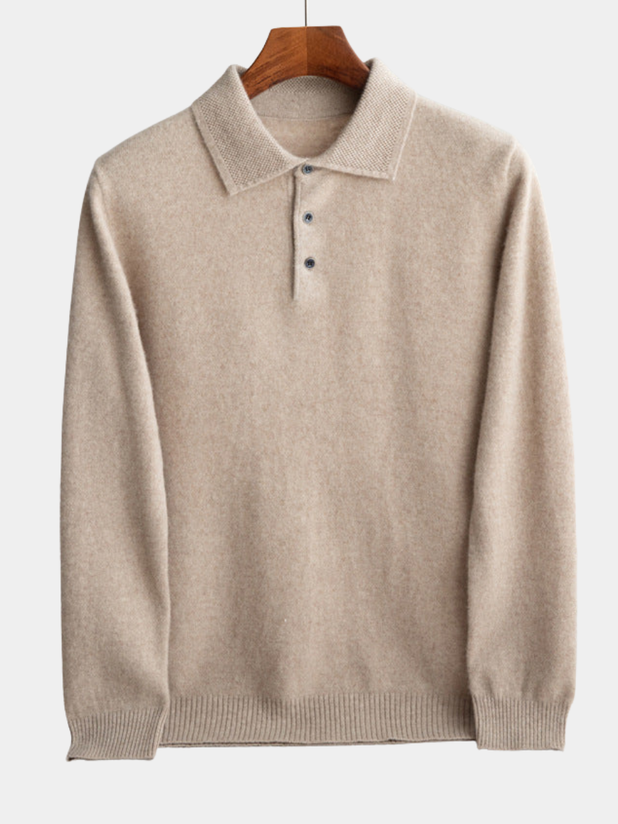 Fall Fine Wool Knit Button Polo Sweater for Men