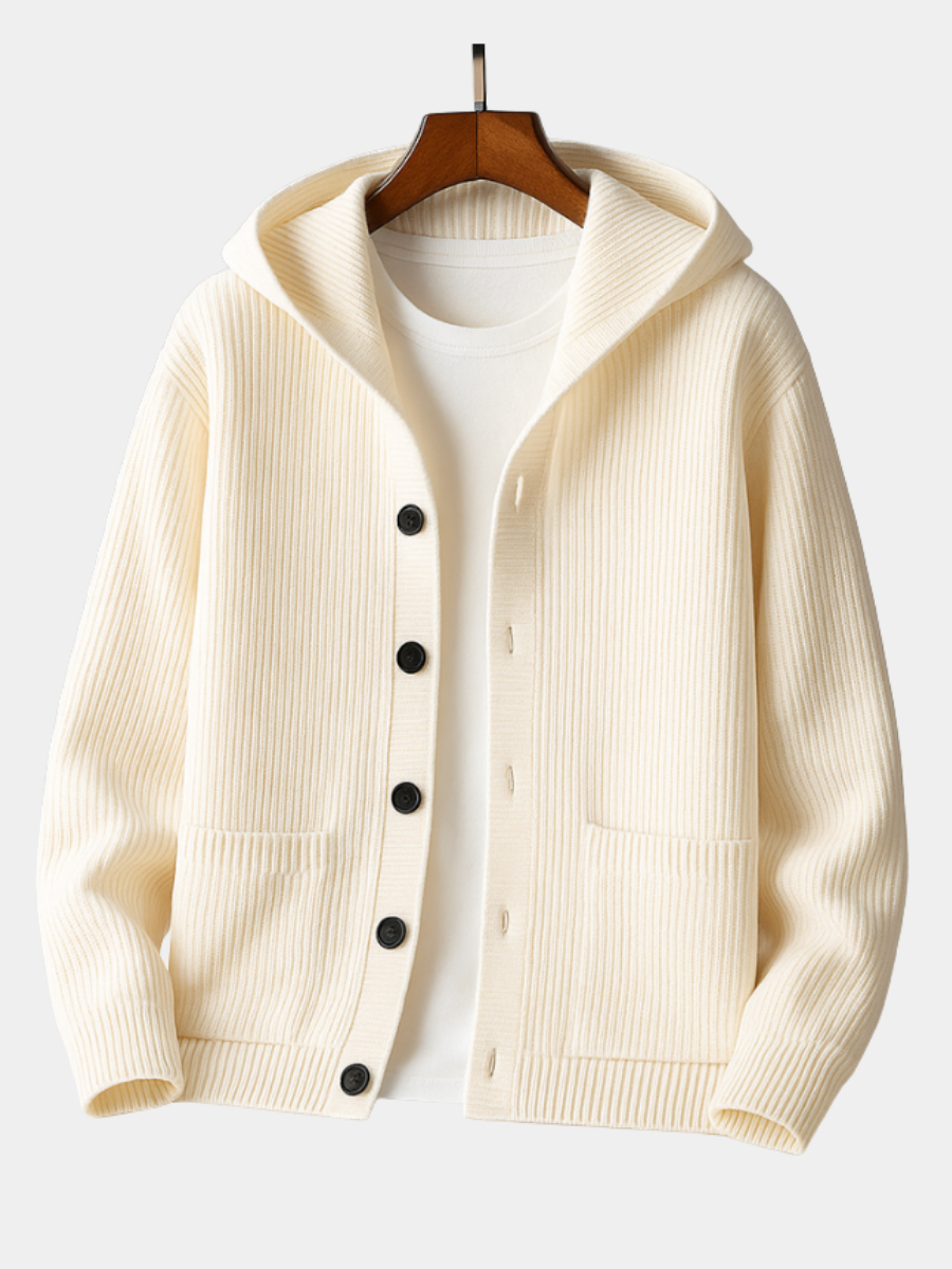 Winter Chunky Ribbed Knit Hooded Cardigan for Men