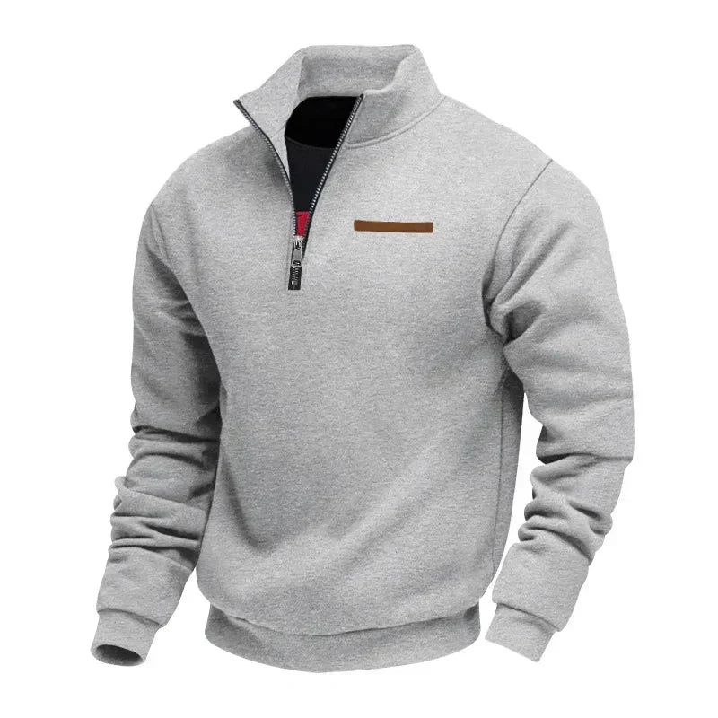 Winter Fleece Quarter Zip Stand Collar Sweatshirt for Men in Gray