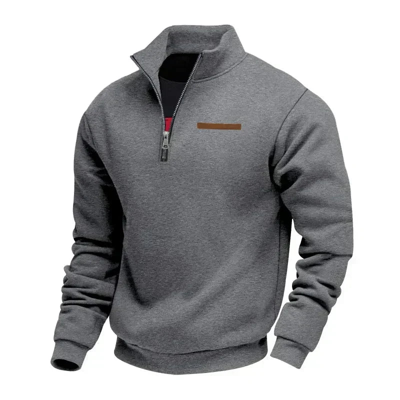 Winter Fleece Quarter Zip Stand Collar Sweatshirt for Men in Dark Gray