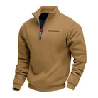 Winter Fleece Quarter Zip Stand Collar Sweatshirt for Men in Brown