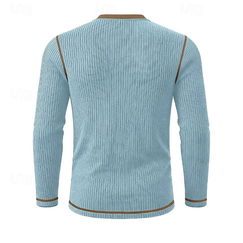 Henley Shirt Mens Ribbed Texture Long Sleeve Placket Soft Jersey