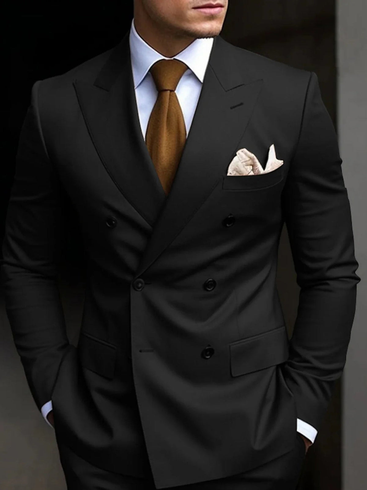 Suit Mens Two Piece Double Breasted Peak Lapel Straight Leg Trouser