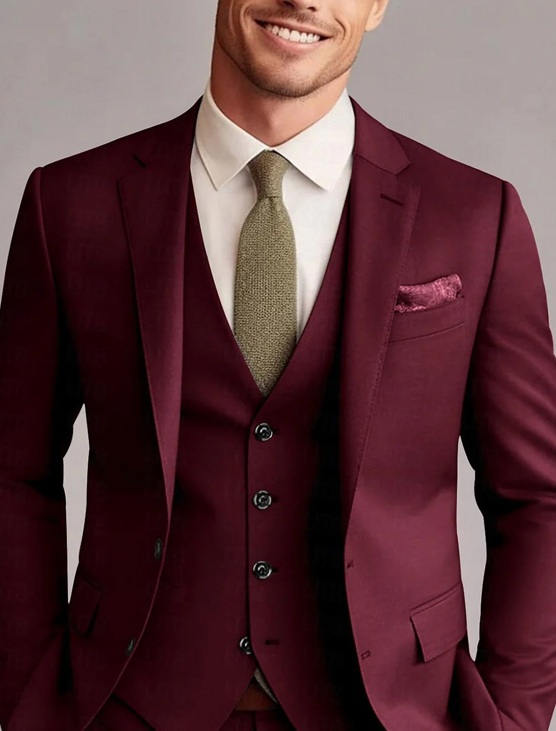 Three Piece Suit Mens Notch Lapel Waistcoat Straight Leg Formal