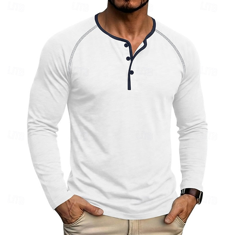 Henley Shirt Mens Classic Button Long Sleeve Cotton Everyday Fit