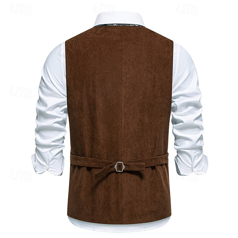 Suit Vest Mens Embroidered Floral Single Breasted V Neck Wedding