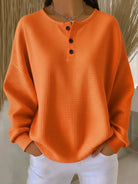 Fall Waffle Knit Oversized Henley Top for Women in Orange