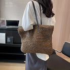 Oversized woven straw beach tote bag, view 8
