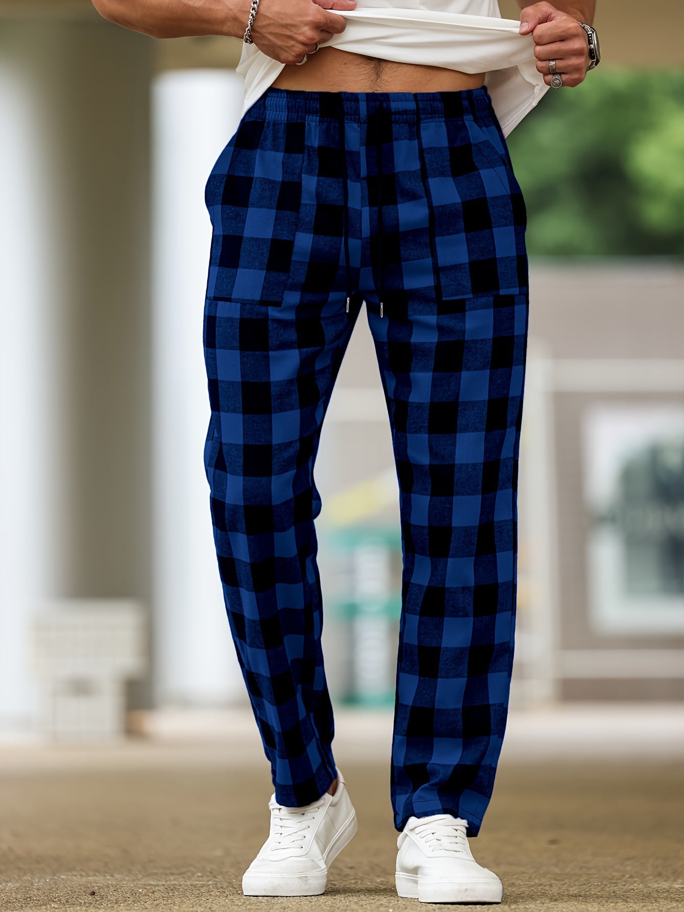 Lounge Pants Mens Plaid Pyjama Bottoms Relaxed Elastic Waist Soft