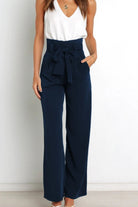 High waist paperbag pant with bow detail, view 1