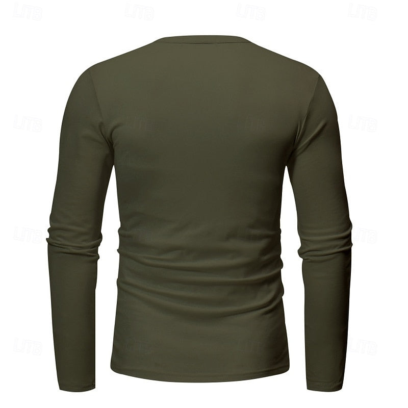 Henley Shirt Mens Long Sleeve Plain Placket Smooth Knit Everyday