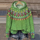 Hoodie Womens Fair Isle Nordic Pattern Knit Pullover Winter