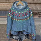 Hoodie Womens Fair Isle Nordic Pattern Knit Pullover Winter