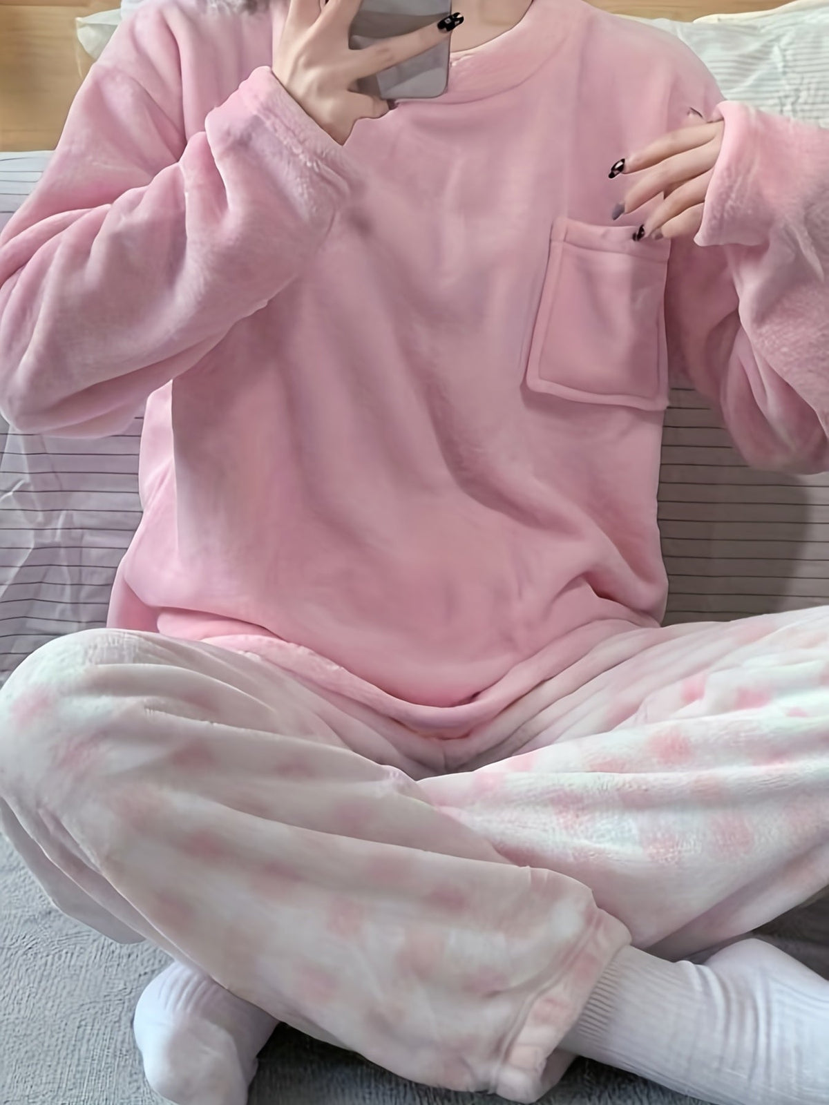Lounge Set Womens Two Piece Cozy Fleece Warm Pyjama Set Winter