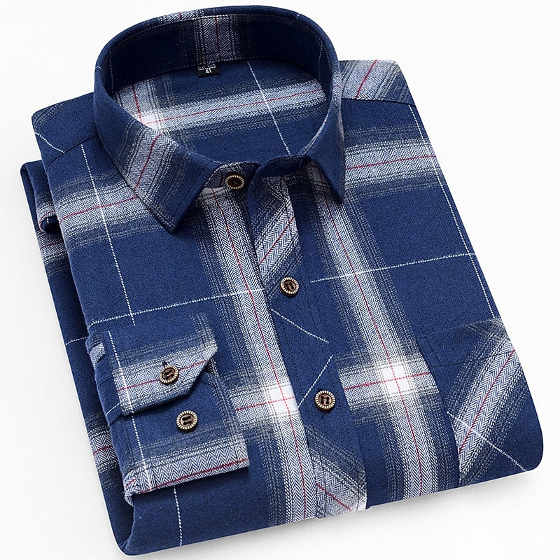 Check Shirt Mens Brushed Long Sleeve Button Front Warm Flannel Feel