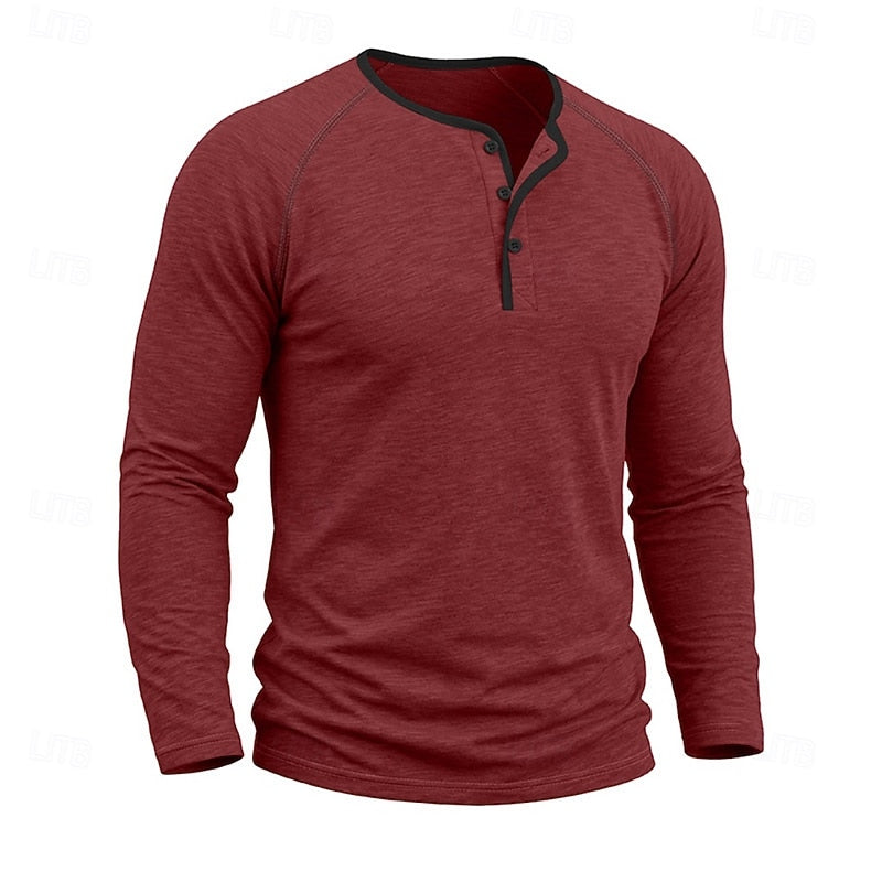 Henley Shirt Mens Classic Button Long Sleeve Cotton Everyday Fit