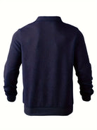 Fall Textured Geometric Polo Collar Quarter Zip Sweater for Men