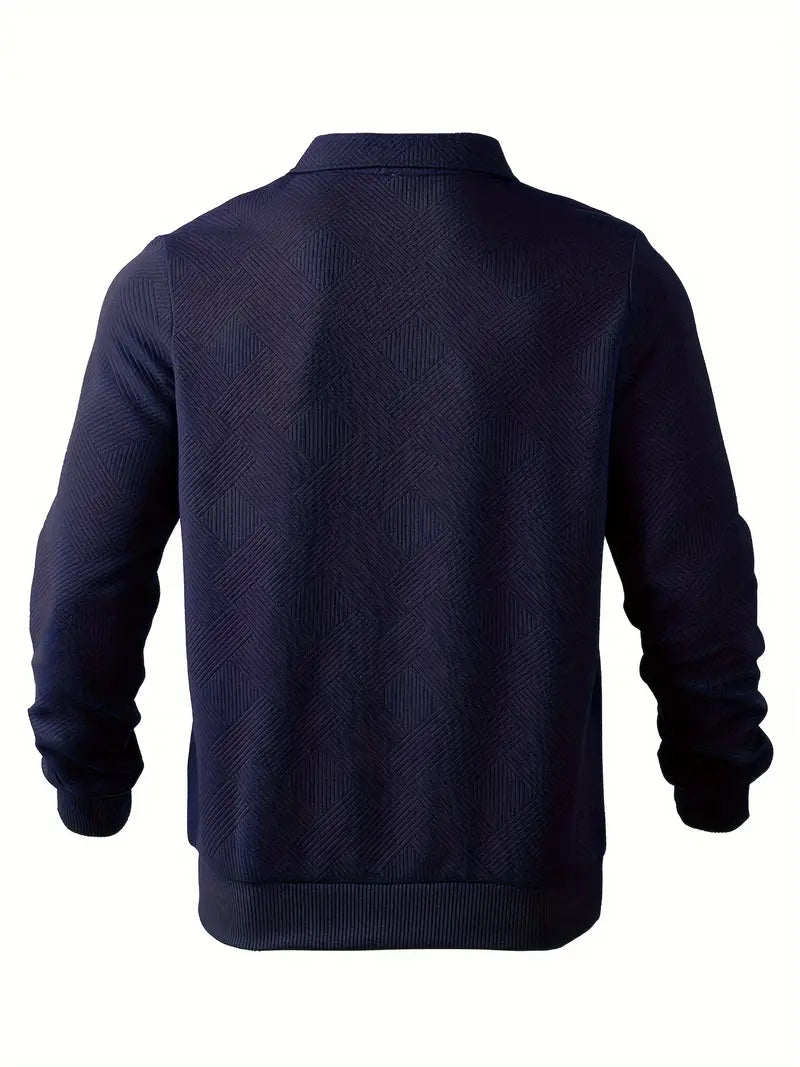 Fall Textured Geometric Polo Collar Quarter Zip Sweater for Men