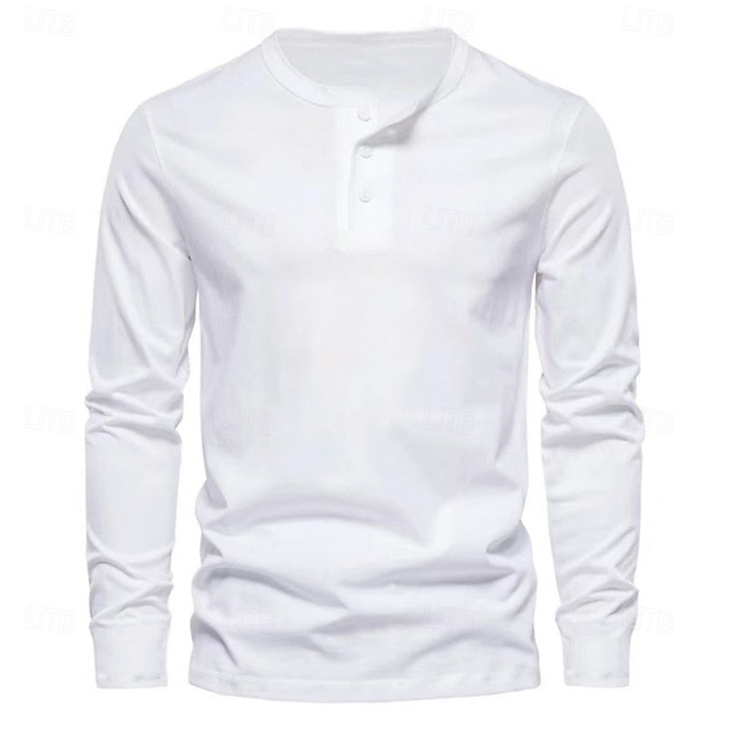Henley Shirt Mens Long Sleeve Plain Placket Smooth Knit Everyday