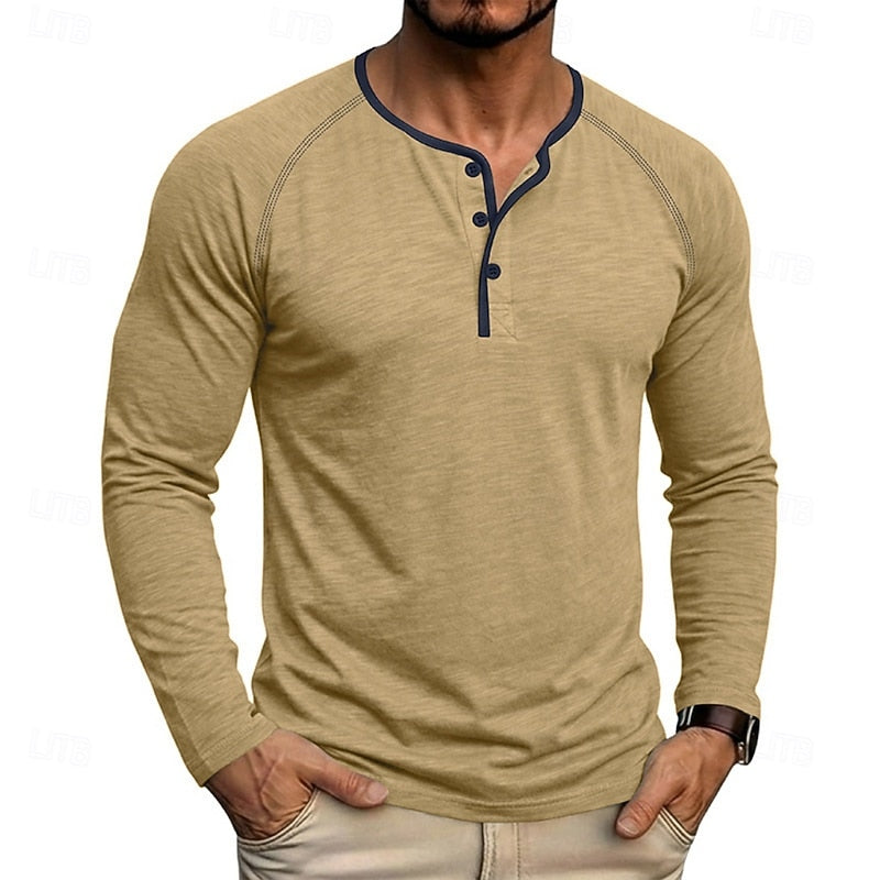 Henley Shirt Mens Classic Button Long Sleeve Cotton Everyday Fit