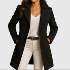 Wool Coat Womens Longline Double Breasted Notch Lapel Tailored