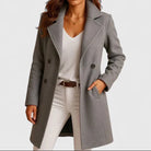 Wool Coat Womens Longline Double Breasted Notch Lapel Tailored