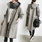 Hooded Parka Womens Longline Button Front Relaxed Drape Pockets