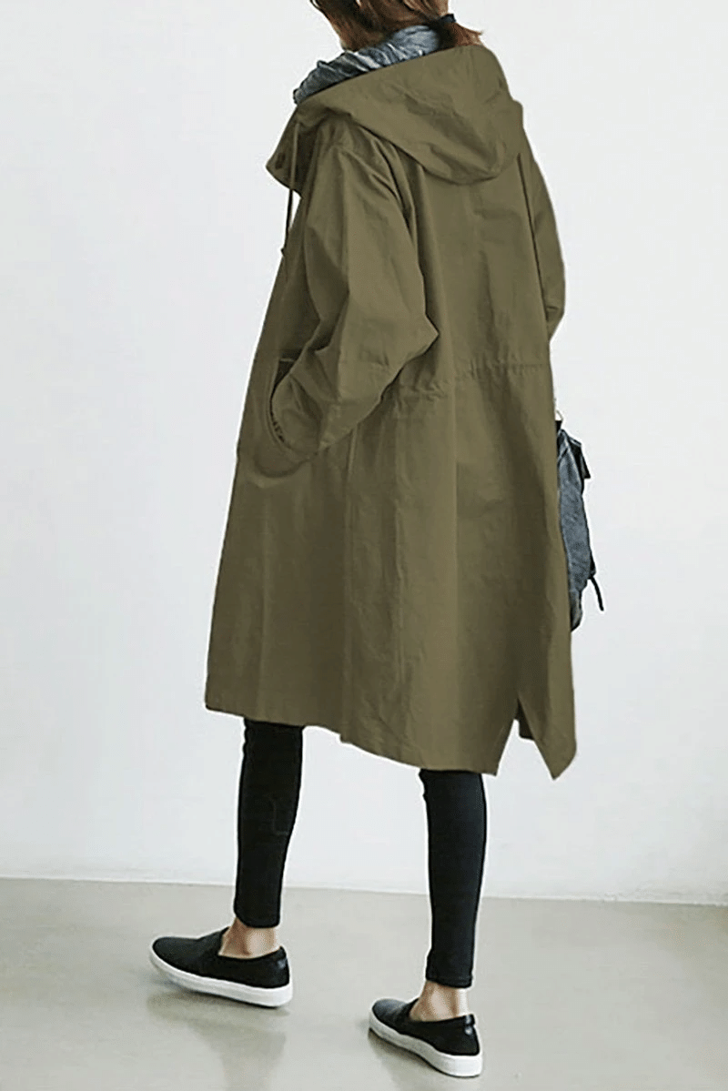Hooded Parka Womens Longline Button Front Relaxed Drape Pockets